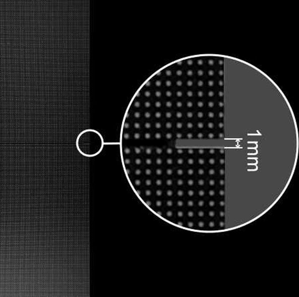 Close-up of a fine-pitch LED display seam