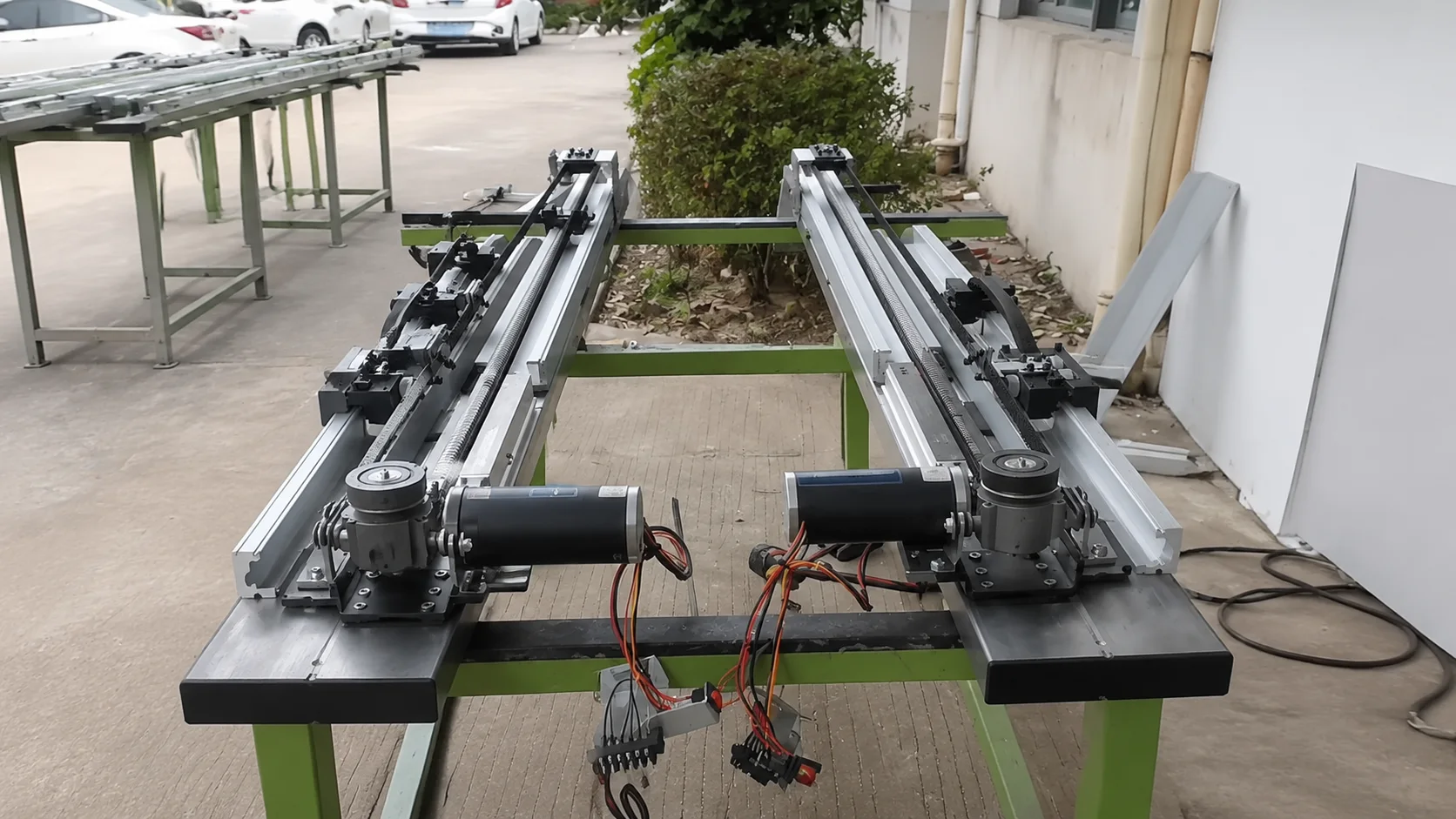 Dual linear rail modules with servo motors during outdoor testing