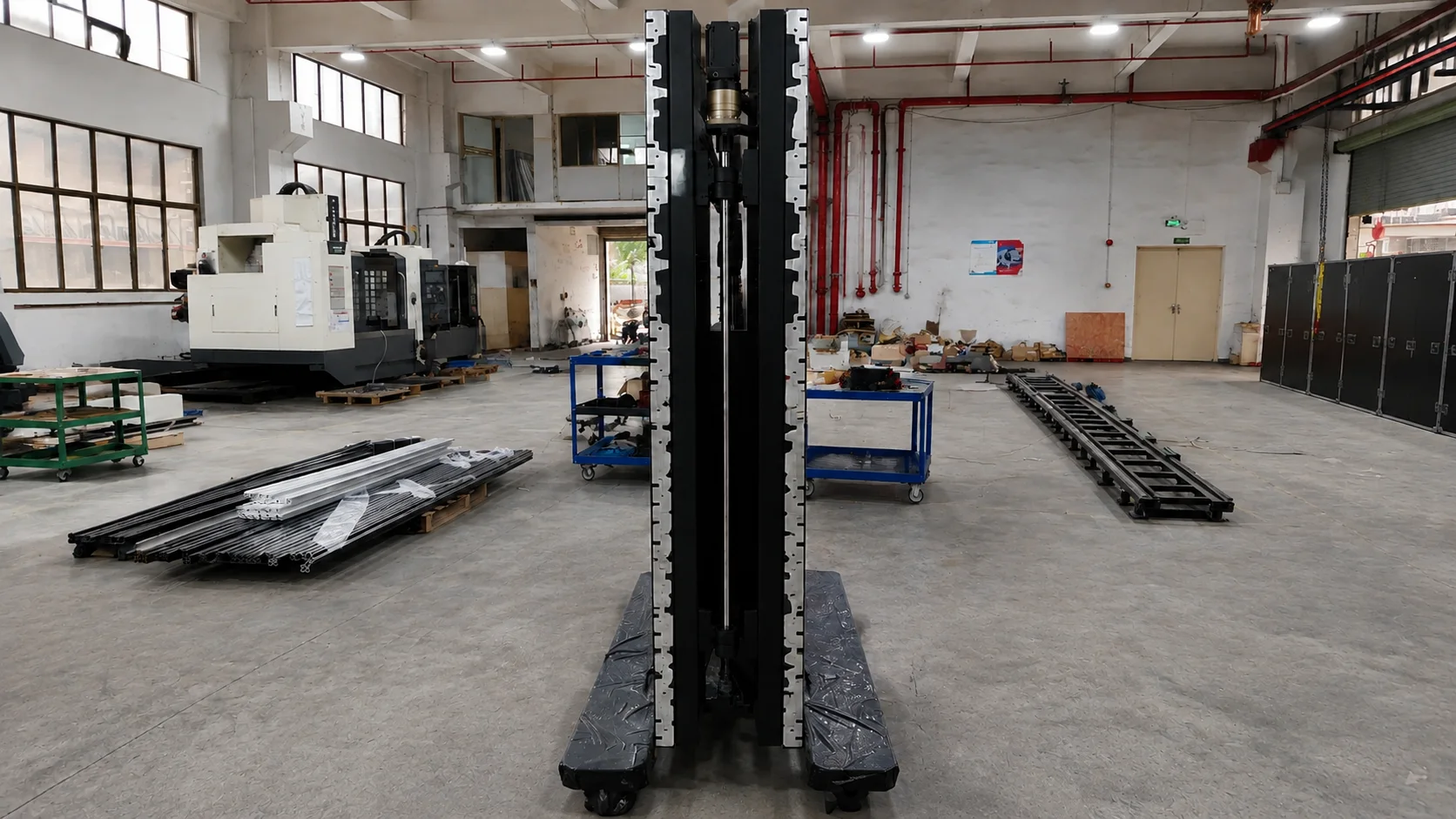 Vertical lifting column and CNC machining equipment inside a Joeqing workshop