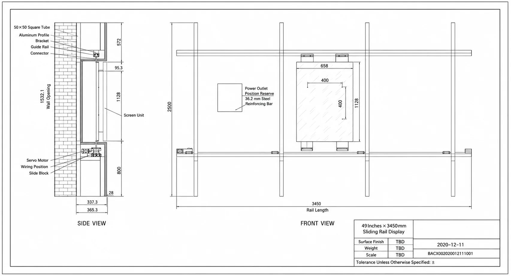 Motorized interactive sliding screen system with display rail servo and control