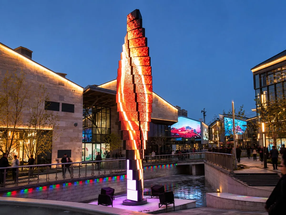 Indoor Multi-Layer Rotating LED Screen Curved double-sided rotating LED tower in a stadium